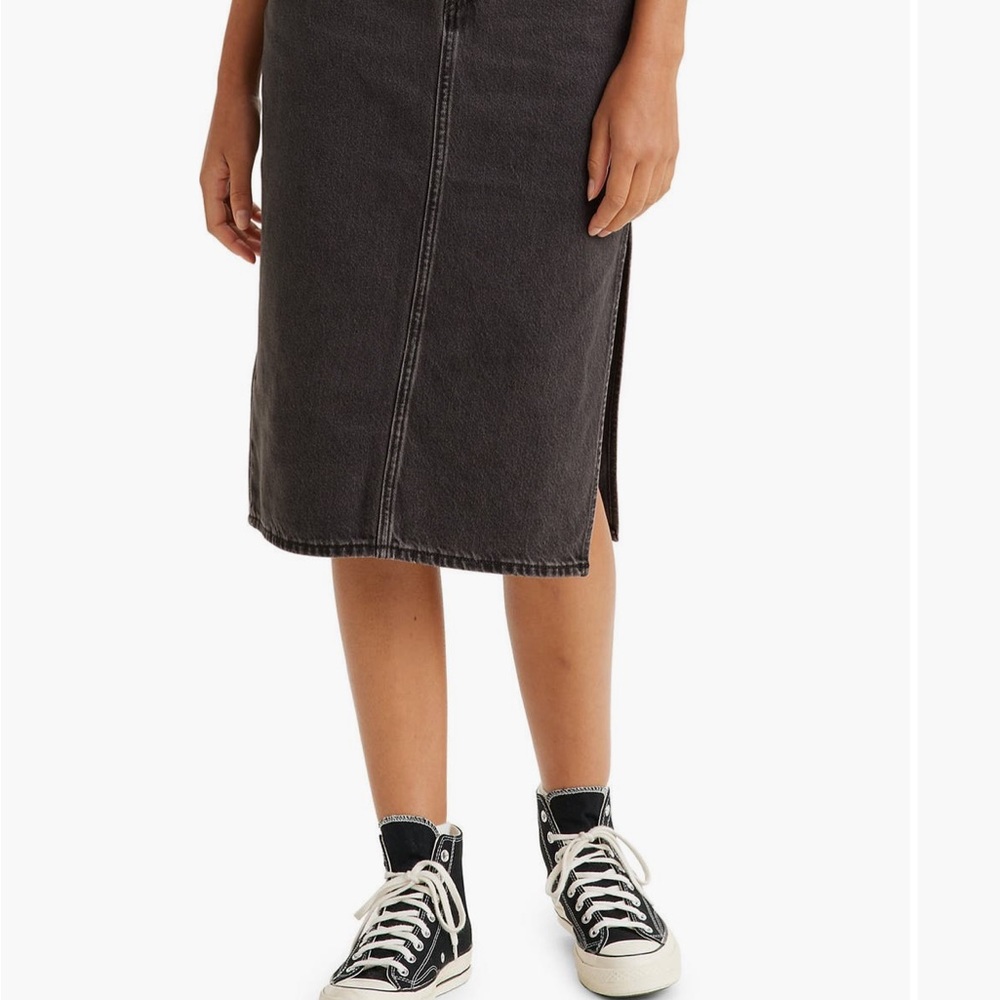 Levi’s side split denim skirt in washed noir black
